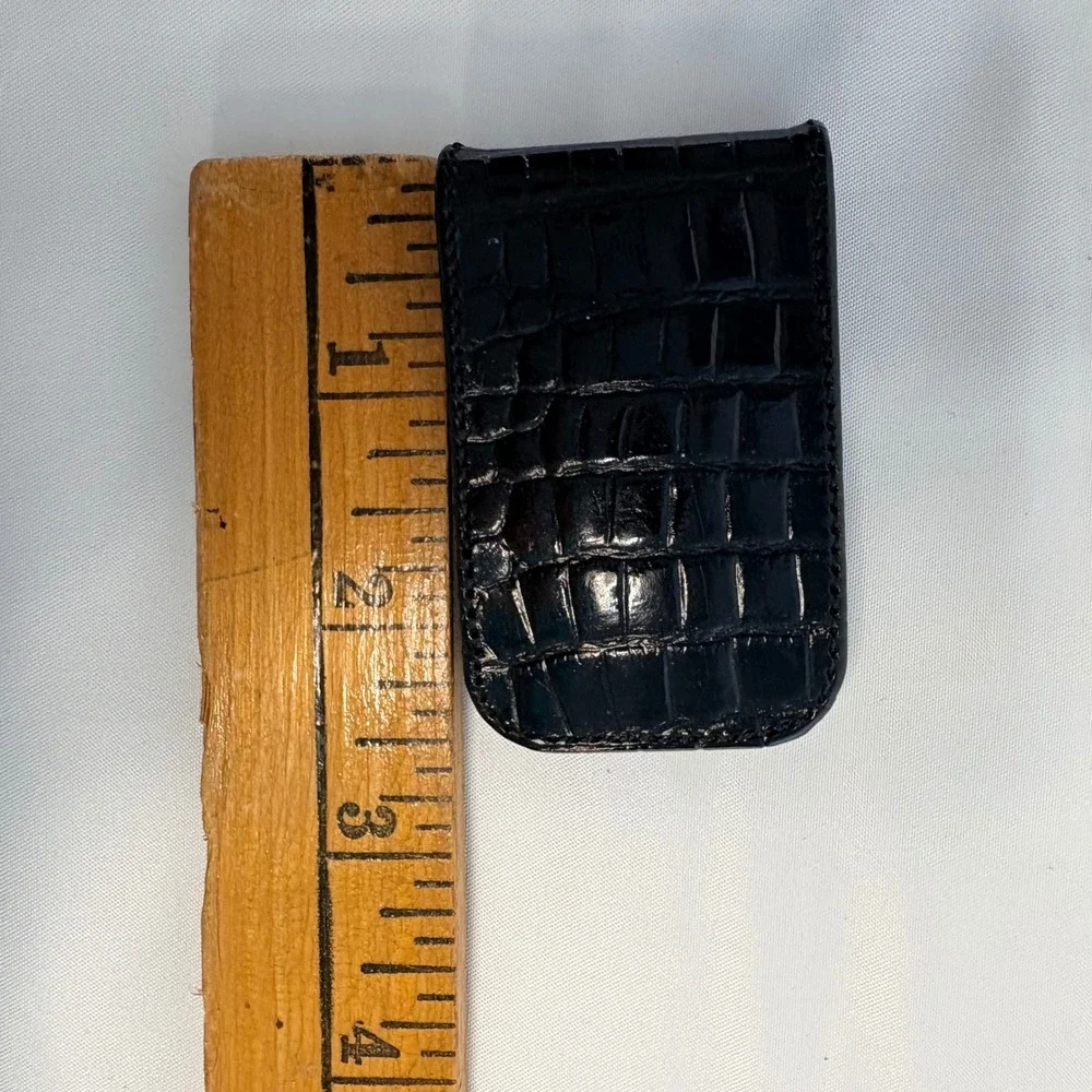 Black Crocodile Embossed Leather Magnetic Money Clip Slim Minimalist OLD MONEY